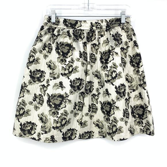 Y2K Forever 21 Women's Size Small Metallic Rose Print A-Line Skirt Black Silver - Picture 2 of 8